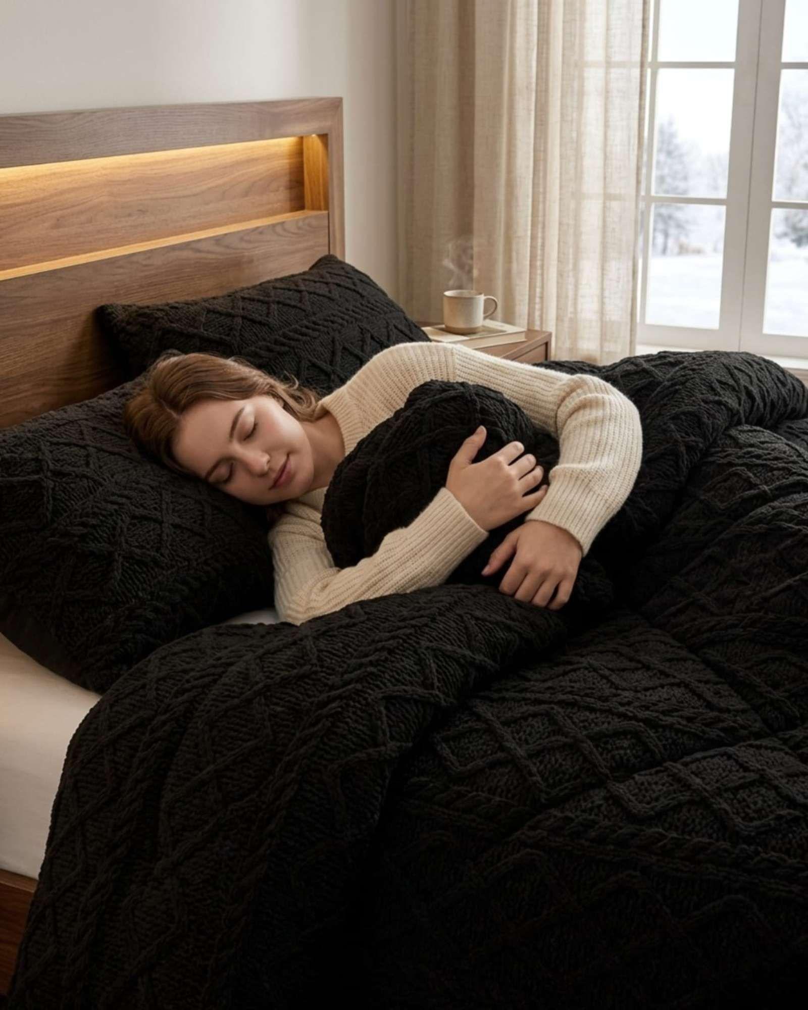 Plumón Térmico Trenzas de Terciopelo 2 plazas negro-4