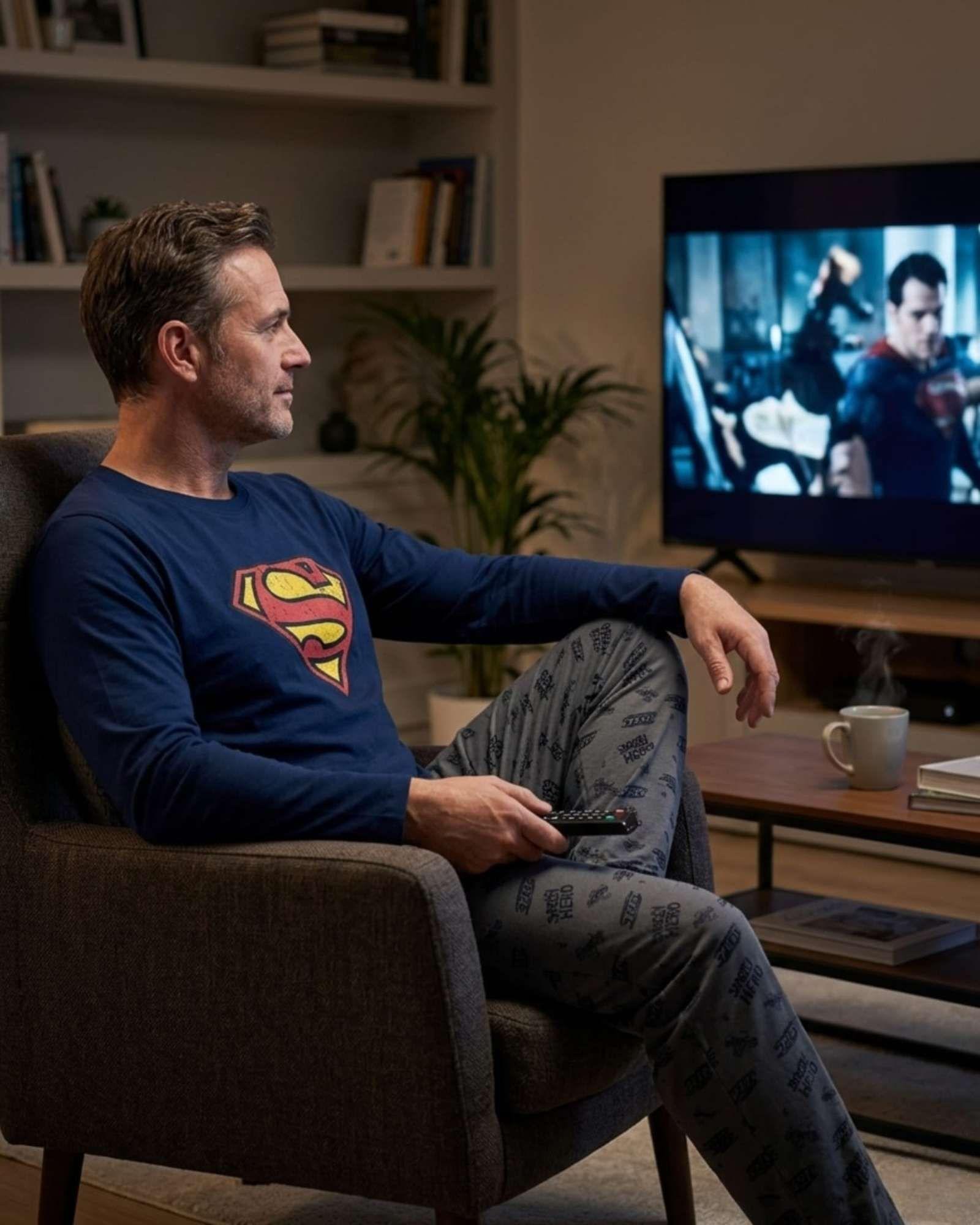 Pijama Hombre Superman Micropolar Térmico Invierno Talla L A1-3