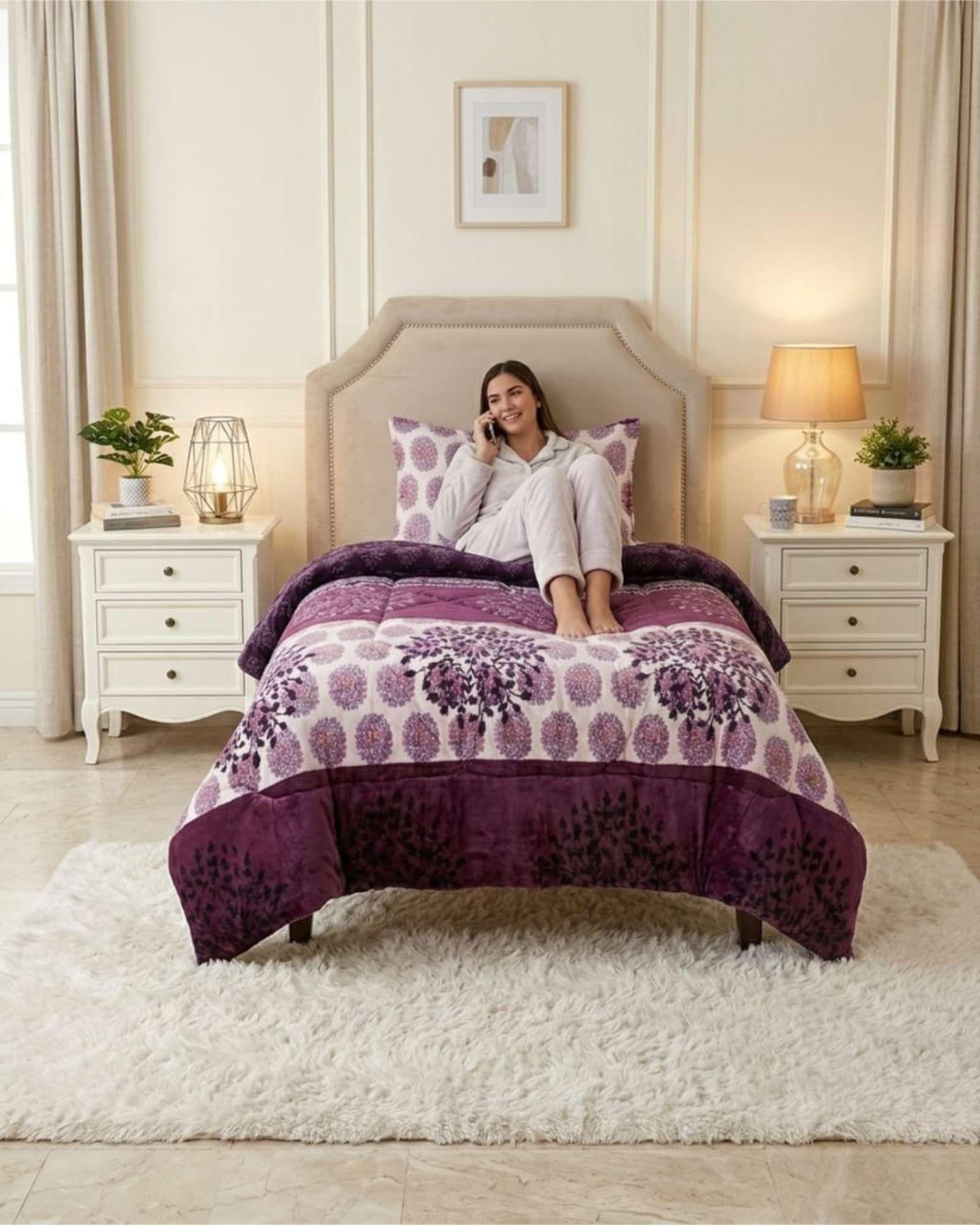 Cubrecama Plush con Chiporro Plaza y Media Diseño Premium C12-4