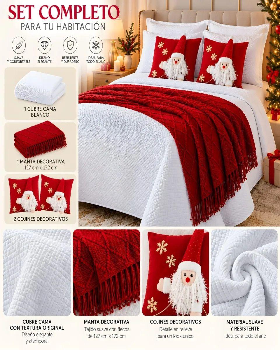 Set de Cama Navideño con Cubrecamas y 2 Fundas de Cojin 1.5 Plaza m30-6