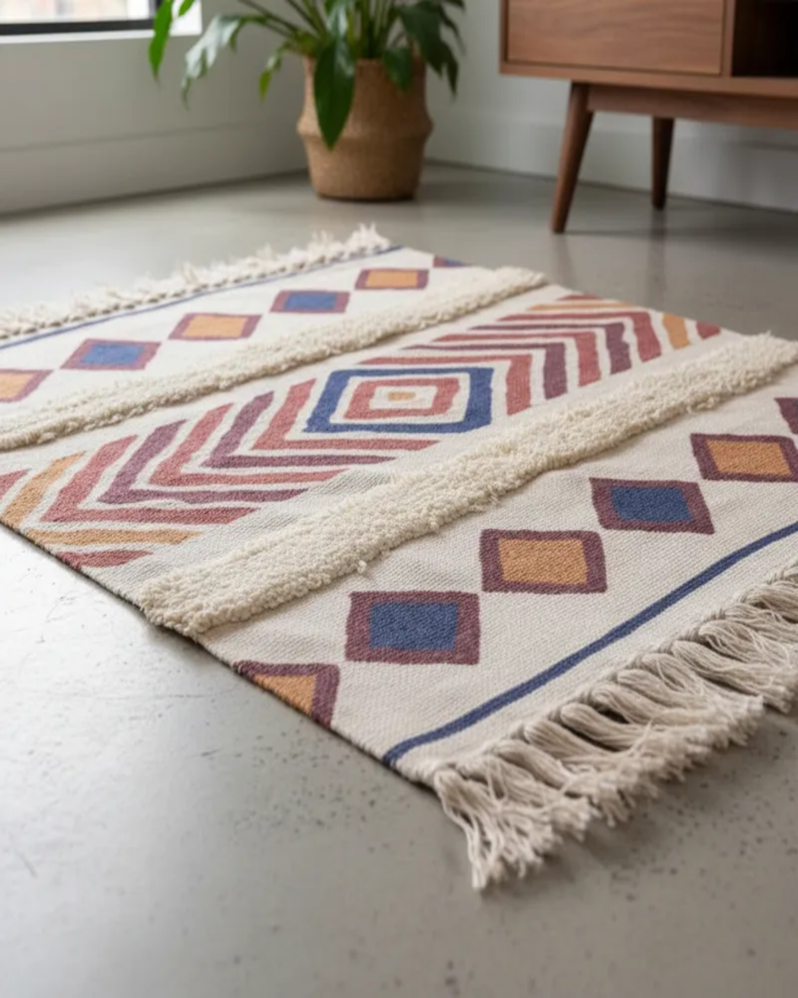 Pack de 2 Alfombra de Lino Bajada de Cama estilo Boho medida 60 cm x 90 cm A5-3