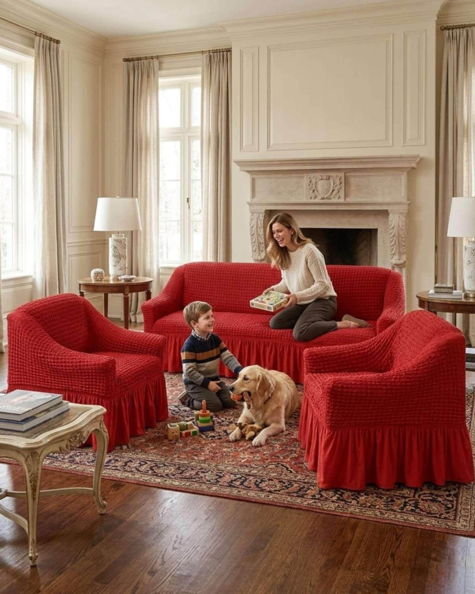 Juego de Fundas Cubre Sillon Turcas 3-1-1 con Textura de Burbuja m2-2