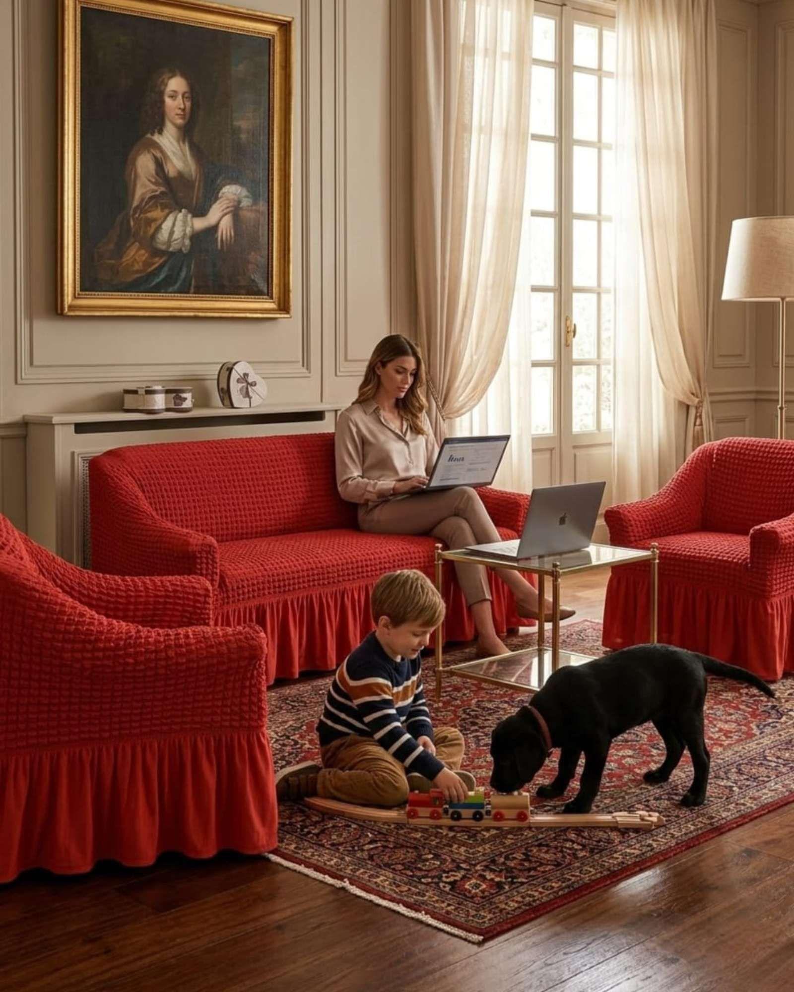 Juego de Fundas Cubre Sillon Turcas 3-1-1 con Textura de Burbuja m2-3