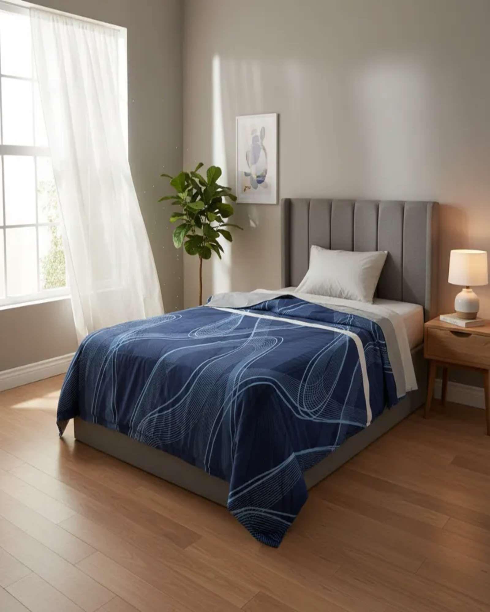 Juego de Sábanas plaza y media Adulto Azul rayas -4