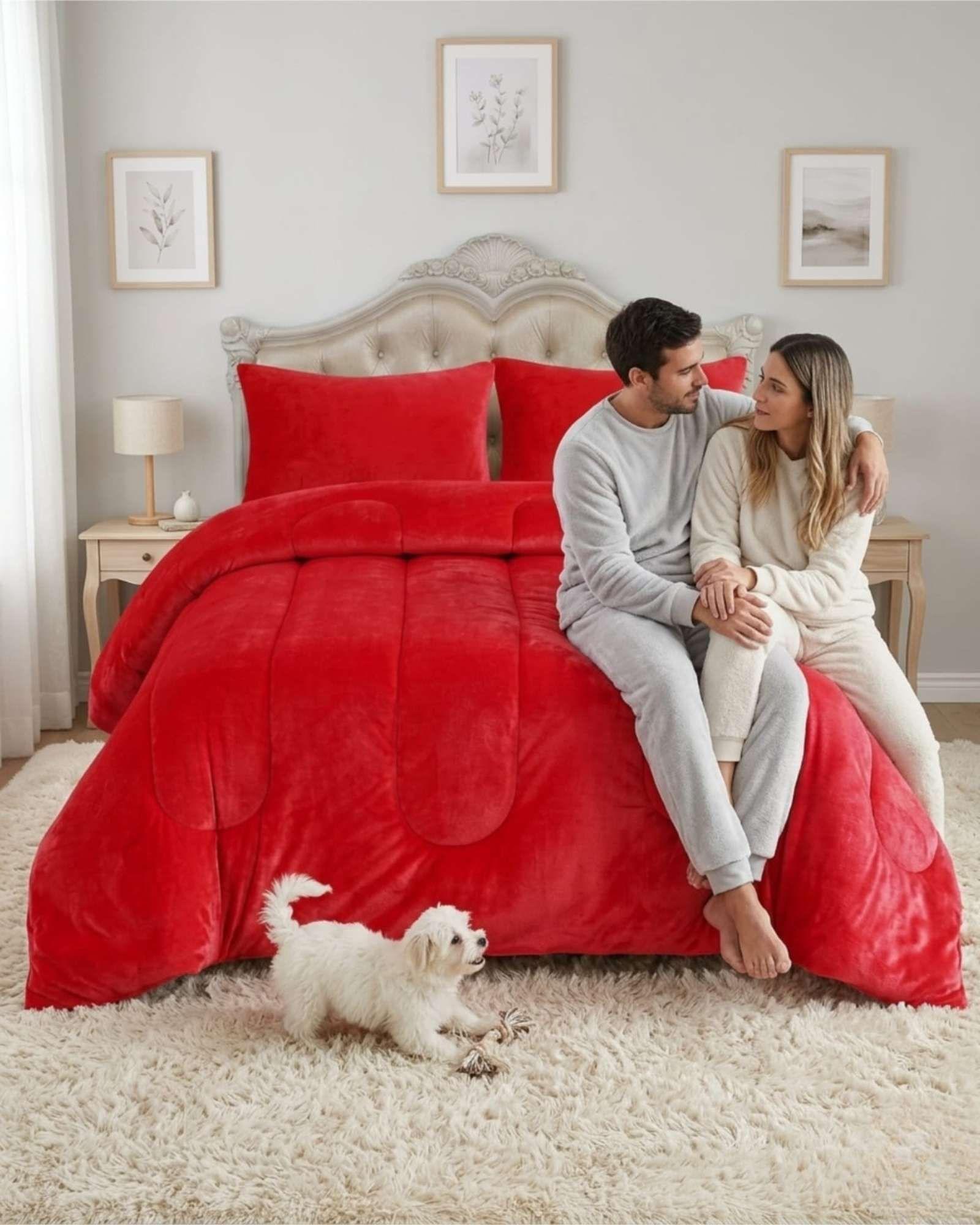 Cubrecama de Plush con Chiporro Diseño Ondas king / Super king rojo-3