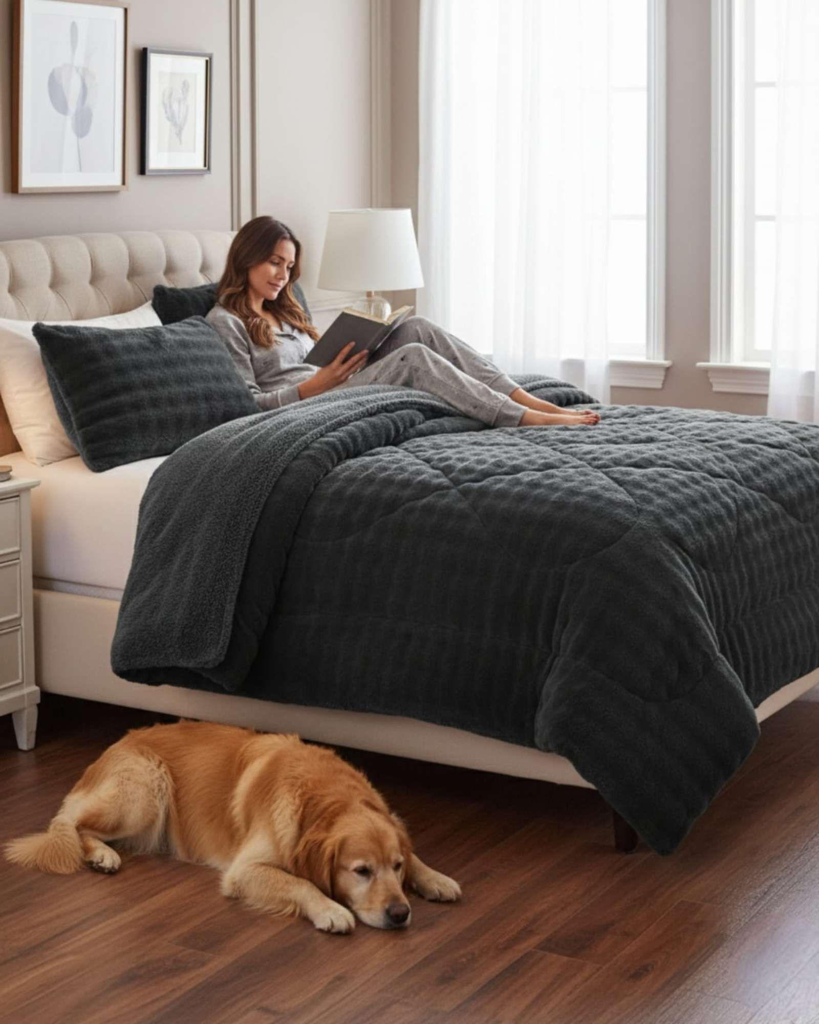 Cubrecama Acolchado Súper Calientito Plush con Chiporro king-Super king color negro-3