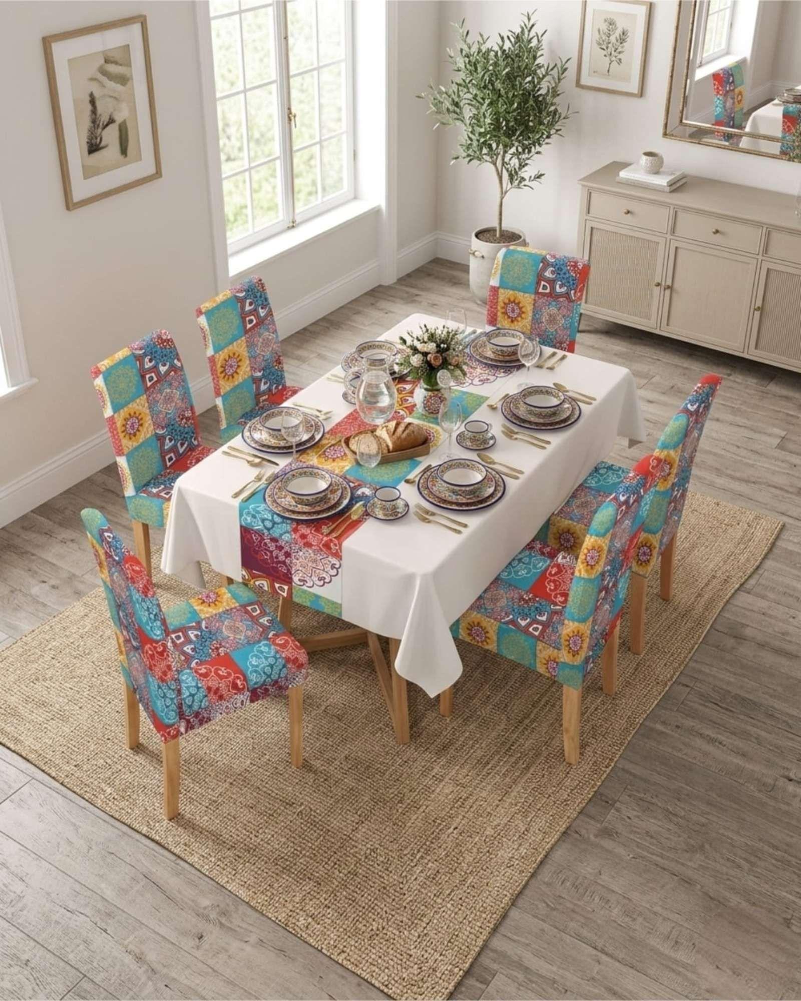 Juego De Mantel Antimanchas 140x220 + 6 Fundas De Silla 06-4