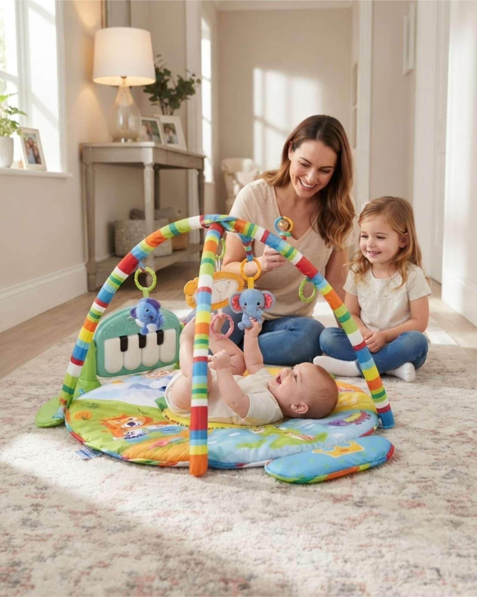 Gimnasio De Bebé Con Alfombra Multisensorial Y Doble Arco De Juegos-2