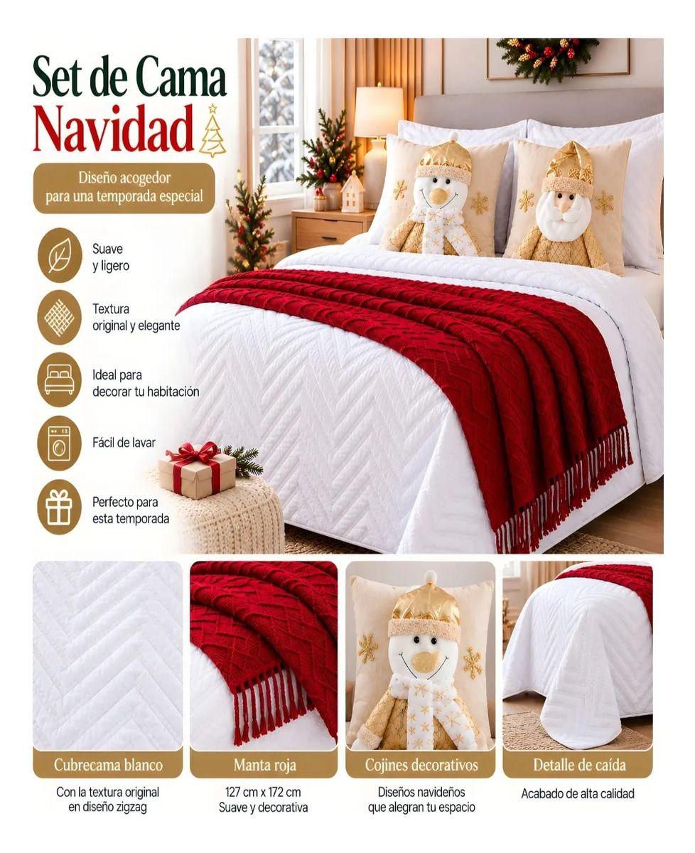 Set de Cama Navideño con Cubrecamas y 2 Fundas de Cojin King m24-2