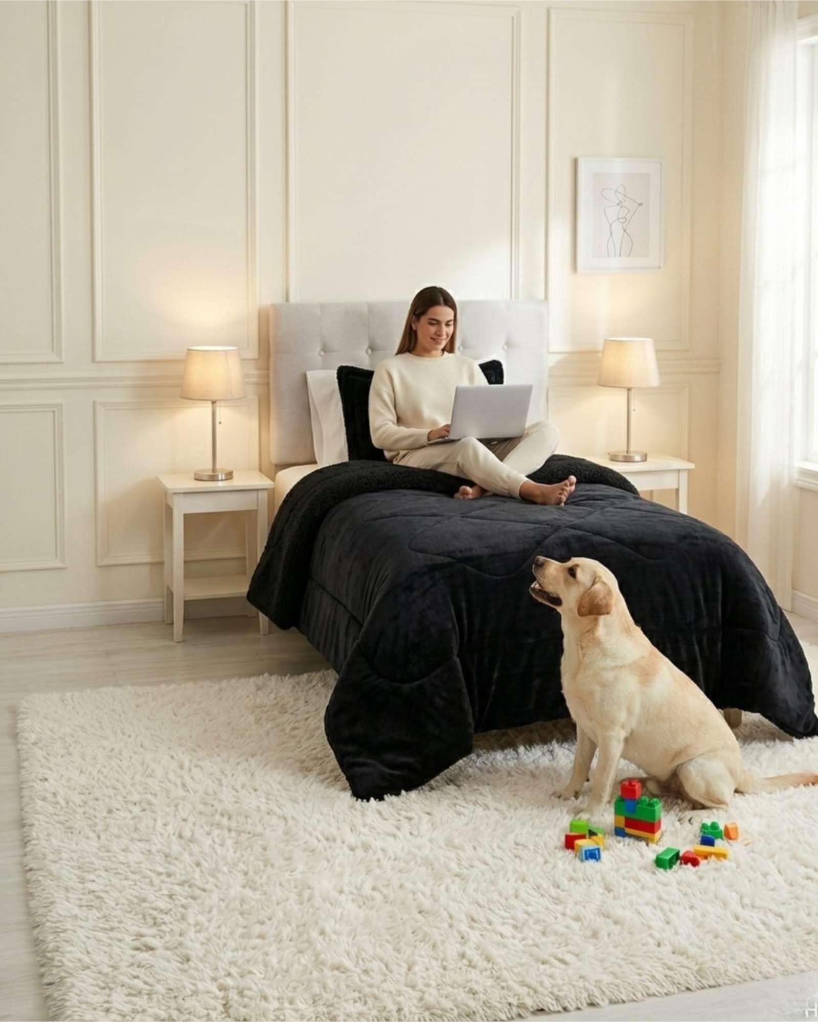 Cubrecama Plush con Chiporro Plaza y Media Diseño Premium C21-2