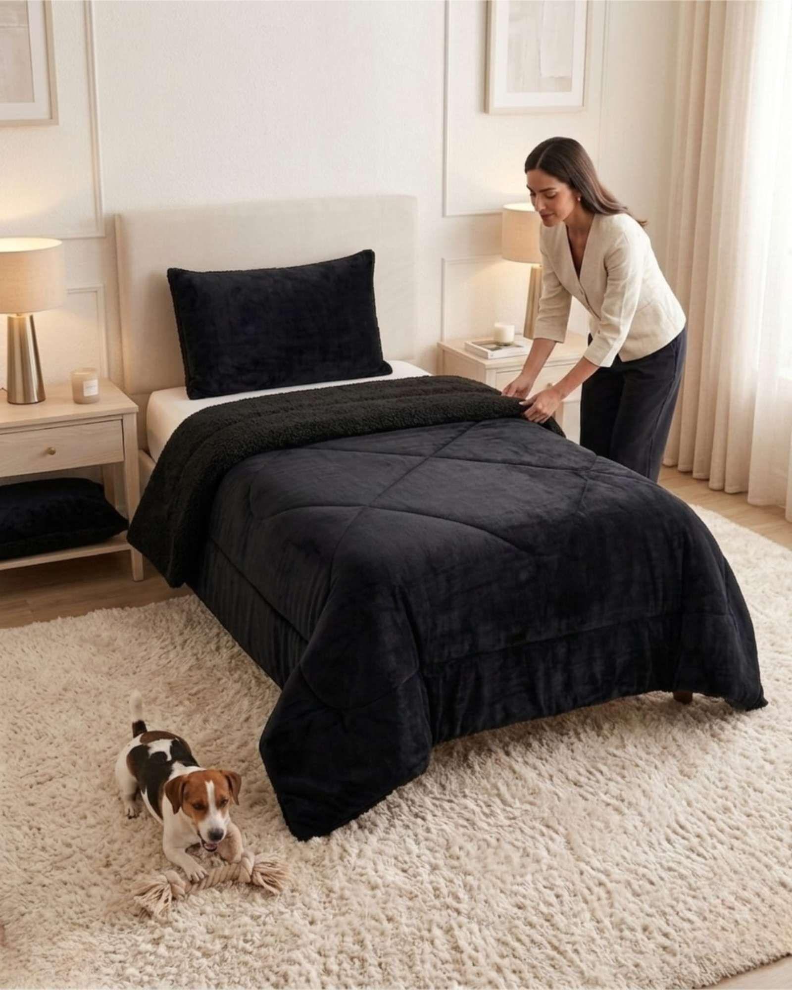 Cubrecama Plush con Chiporro Plaza y Media Diseño Premium C21-3