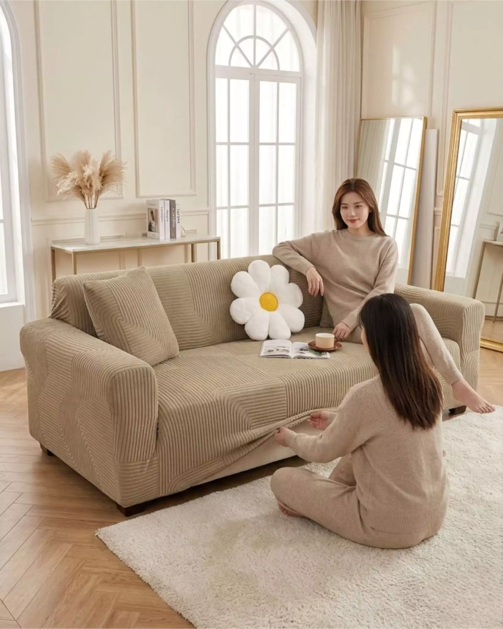 Funda De Sofa 4 Cuerpos Tela Polar Elastico Suave m5-2