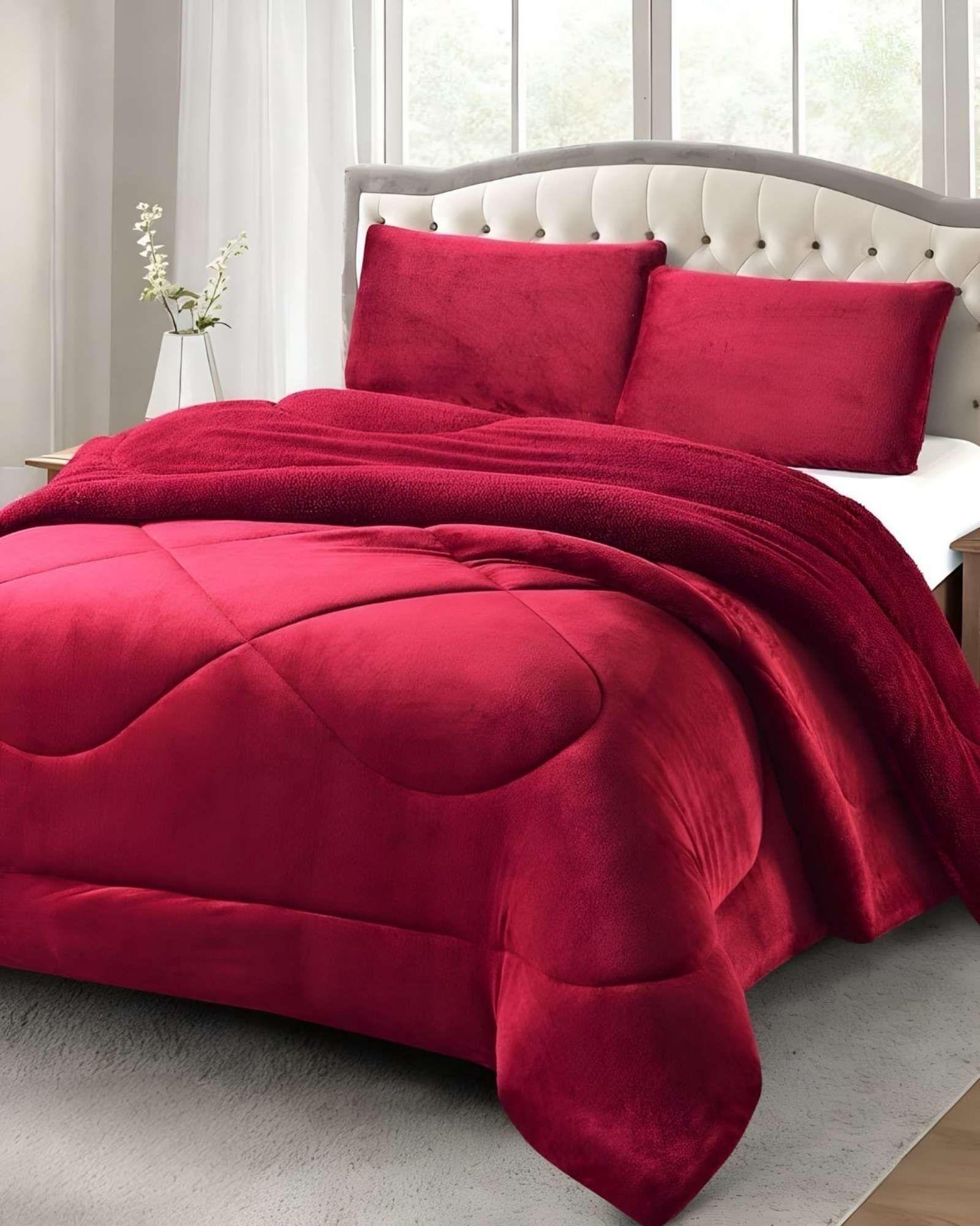 Cubrecama plush con chiporro Acolchado liso King burdeo-2