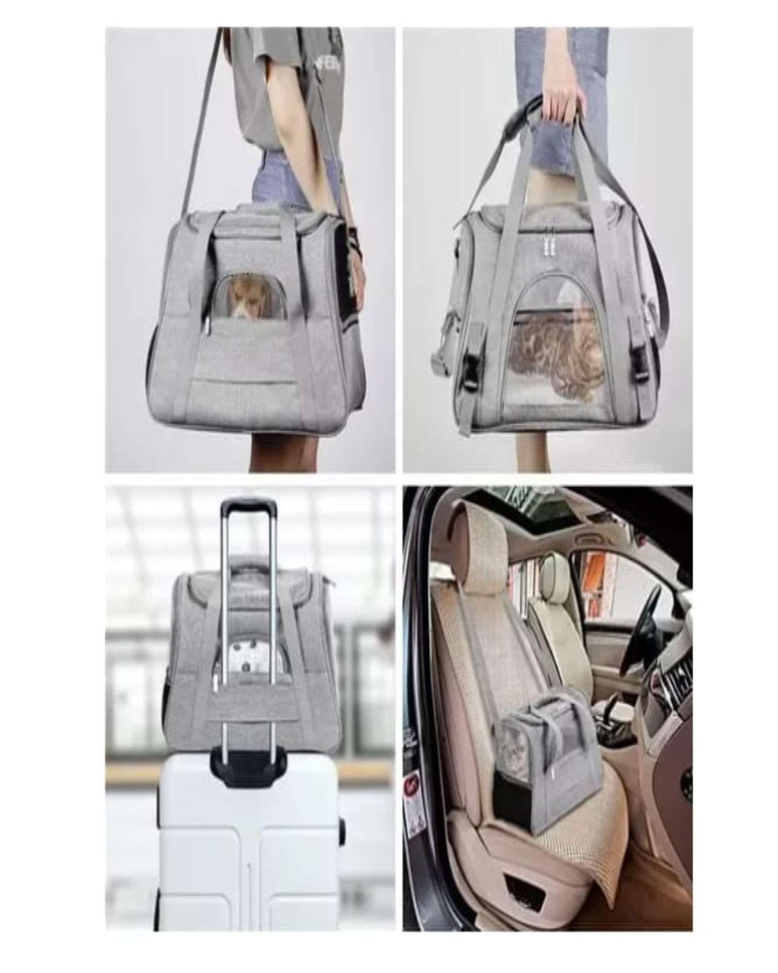 Bolso Transportador Respirable de Mascota Para Perro y Gato (gris)-3