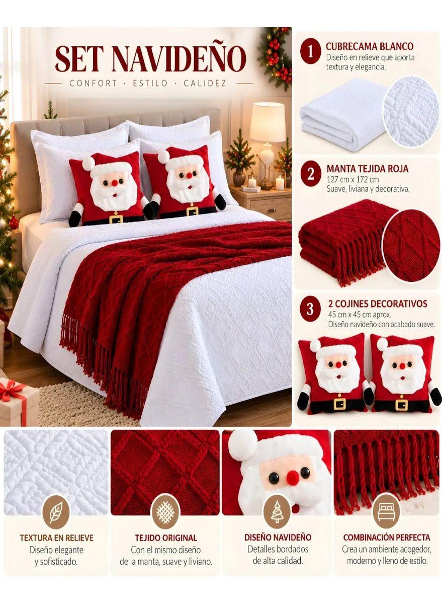 Set de Cama Navideño con Cubrecamas y 2 Fundas de Cojin 2 Plazas m3-1