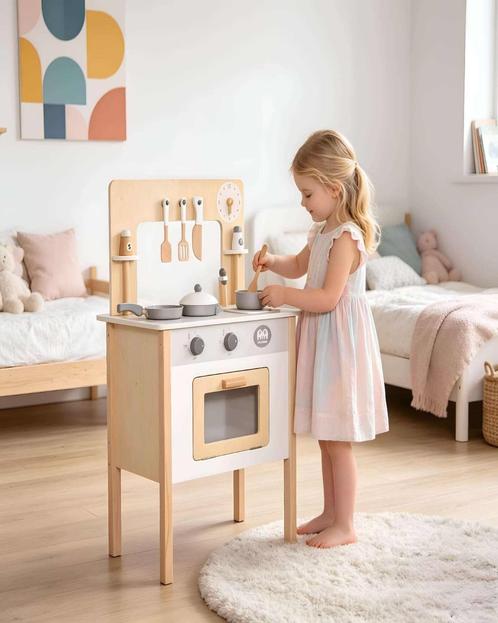 Cocina Juguete Madera Minimalista Infantil con Horno y Accesorios-0