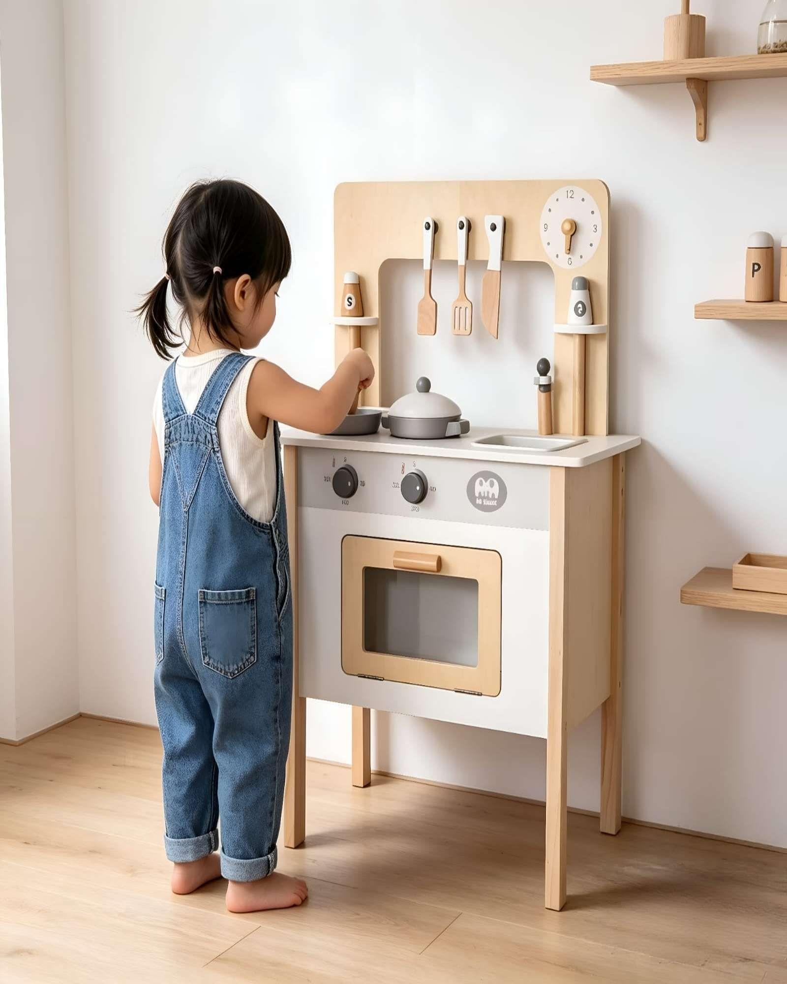 Cocina Juguete Madera Minimalista Infantil con Horno y Accesorios-1