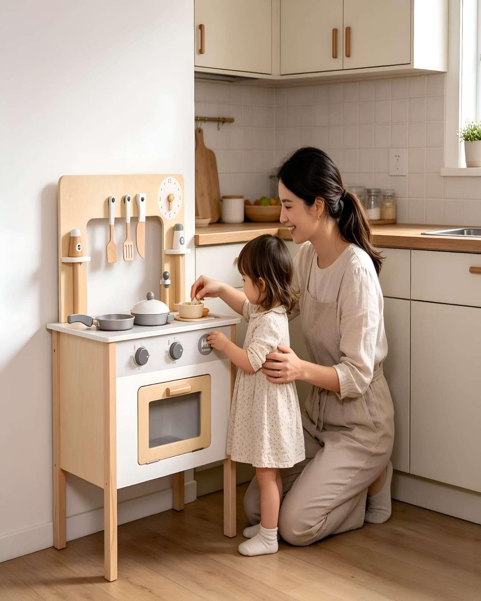 Cocina Juguete Madera Minimalista Infantil con Horno y Accesorios-3