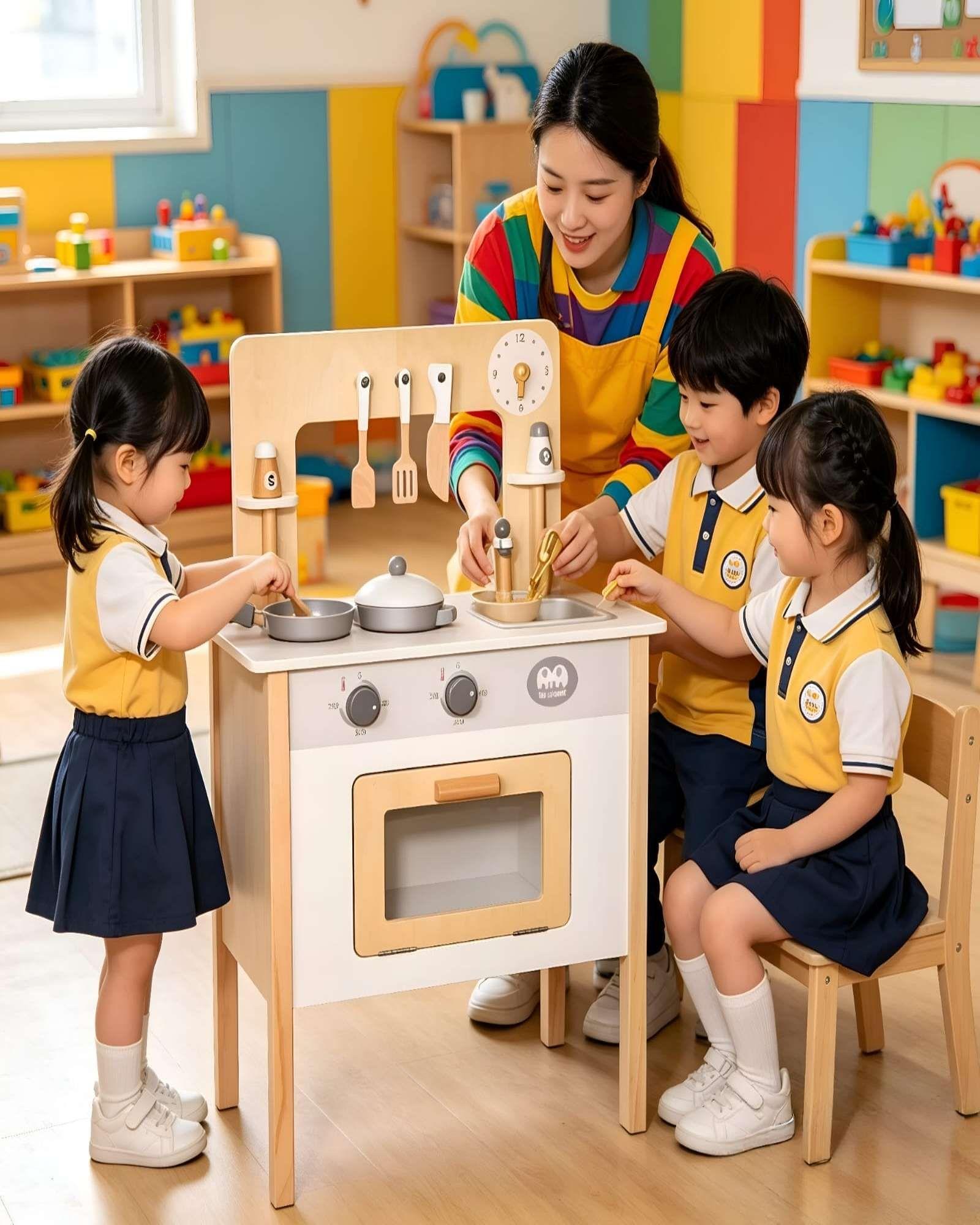 Cocina Juguete Madera Minimalista Infantil con Horno y Accesorios-4