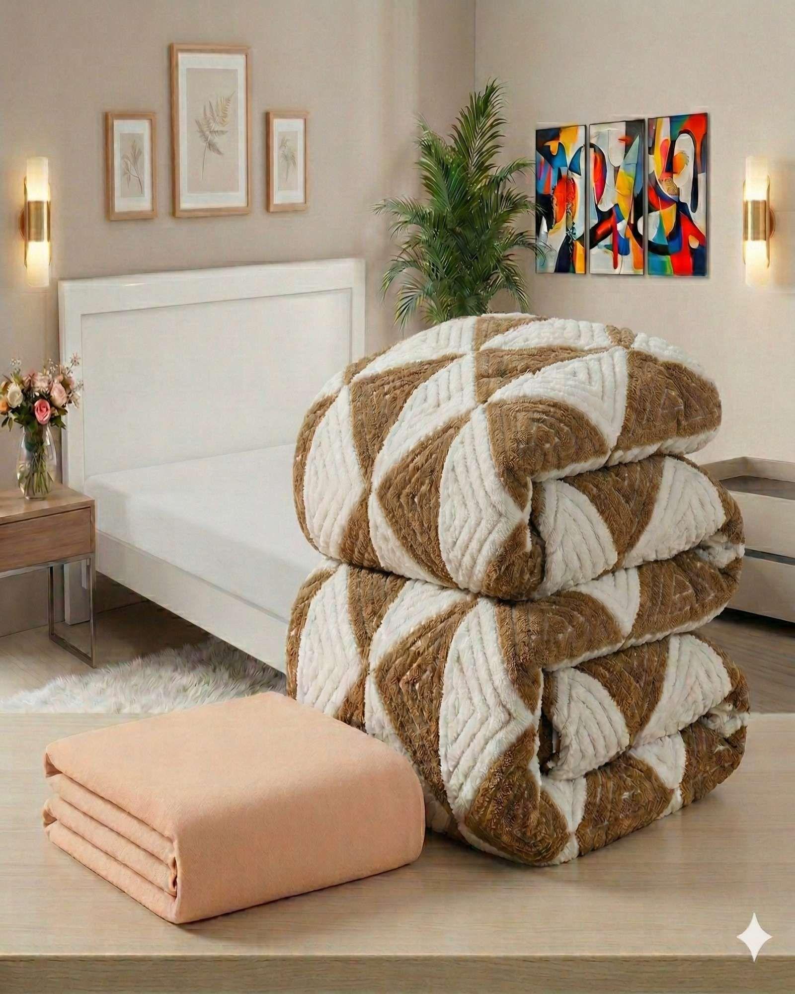 Set Cubrecama mas Sabana de Polar king modelo Jacquard Cutting Premium C-3-3