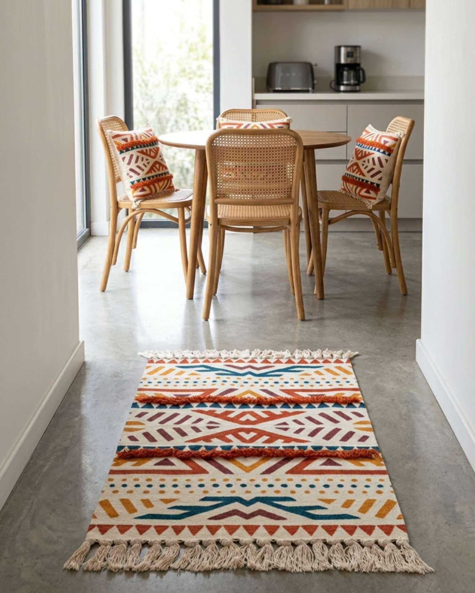 Pack Alfombra 60x90 cm + 2 Fundas de Cojín con Bordado Tufting y Flecos A5-2