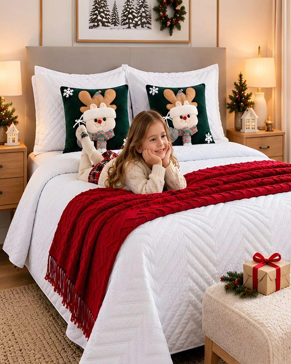 Set de Cama Navideño con Cubrecamas y 2 Fundas de Cojin 2 Plazas m21-1