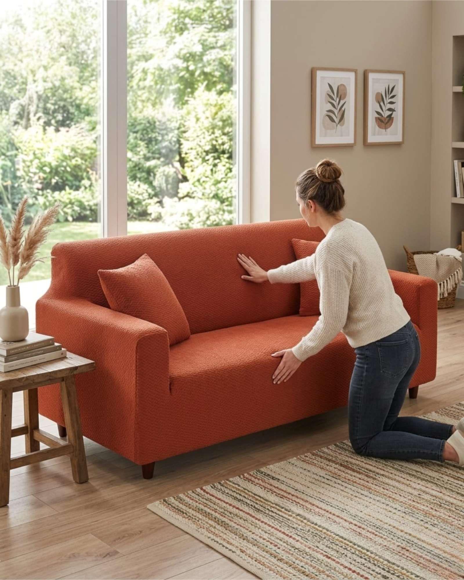 Cubre Sofá 3 Cuerpos Tipo T Texturizado Tela Spandex Ajustable 05-2