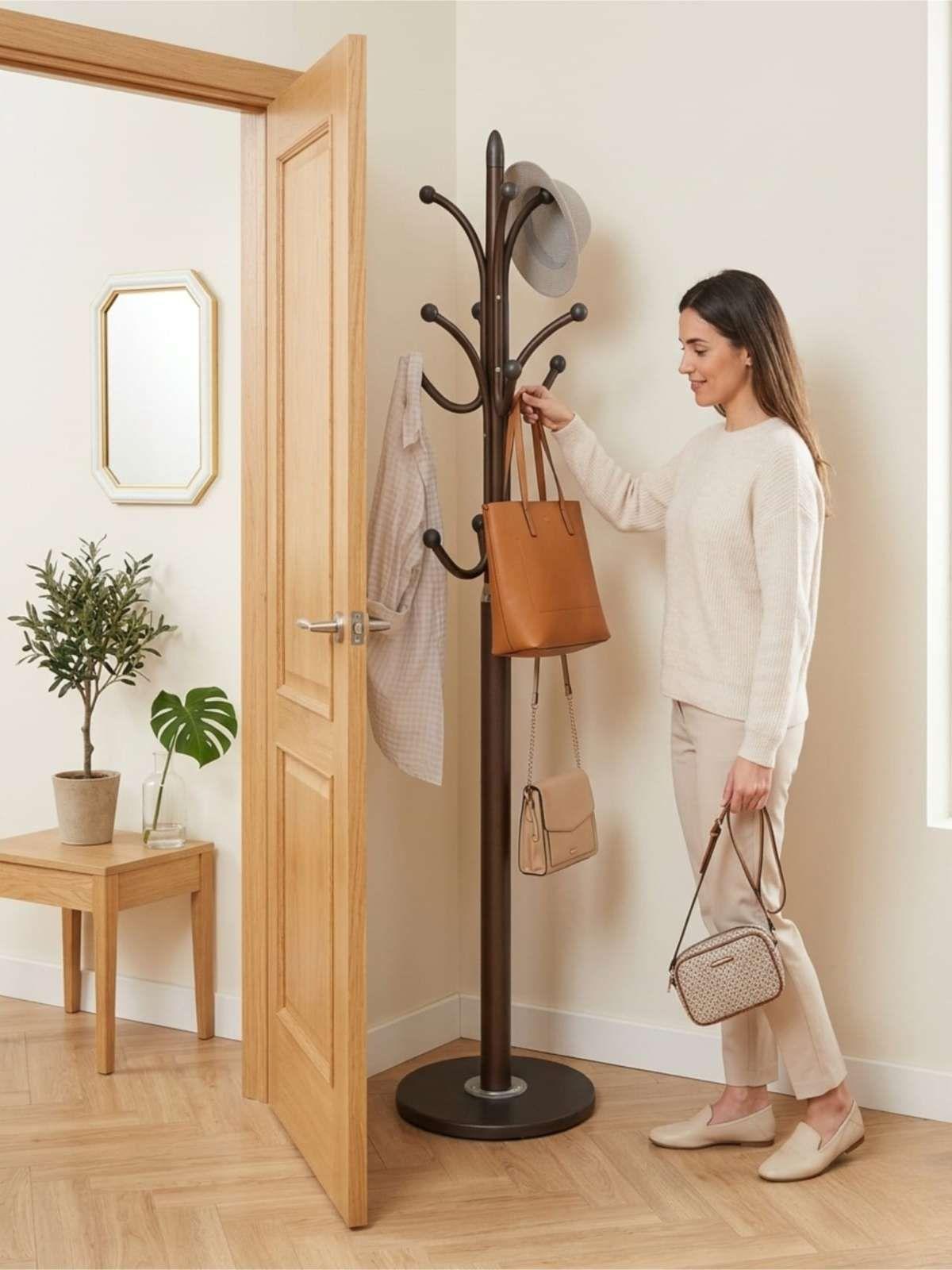 Perchero Pedestal De Ceramica Alta resistencia y  firmeza 178cm Elegante CAFÉ-3