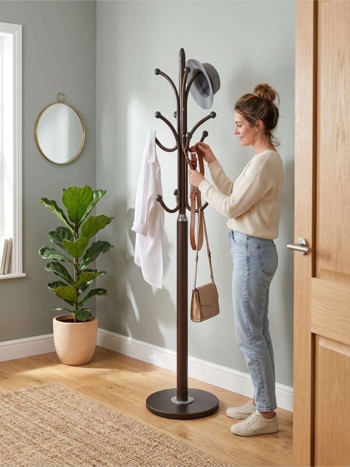 Perchero Pedestal De Ceramica Alta resistencia y  firmeza 178cm Elegante CAFÉ-4