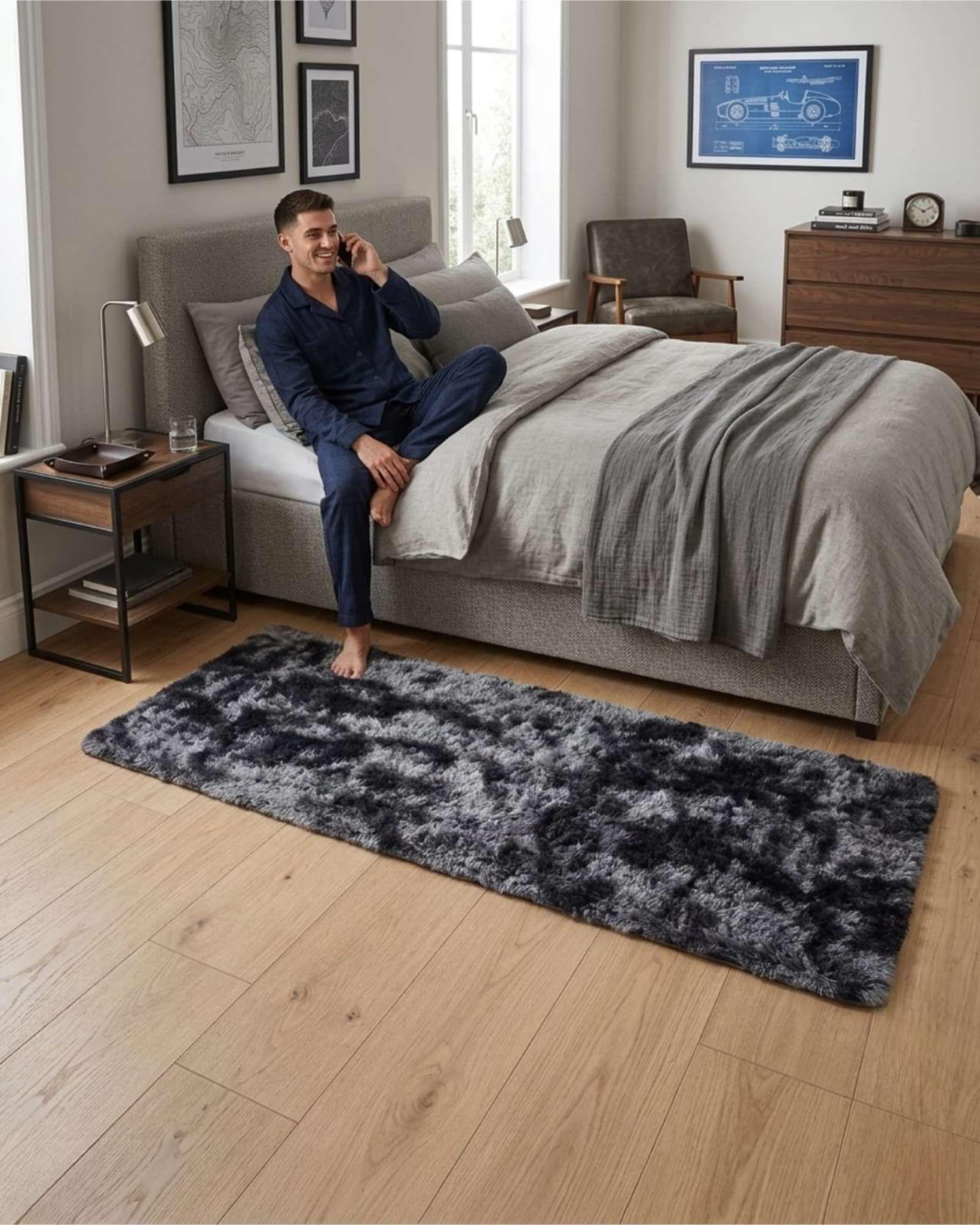 Alfombra Pasillera Shaggy 60x200 cm Pelo Largo Suave negro-4