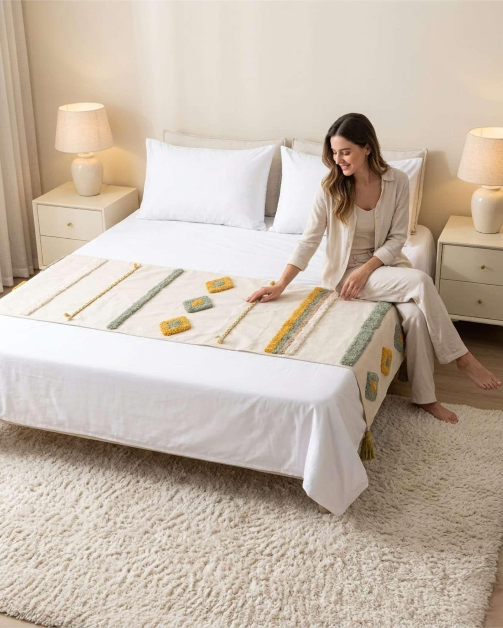 Piecera De Cama Boho Manta Tejida Decorativa P9-1