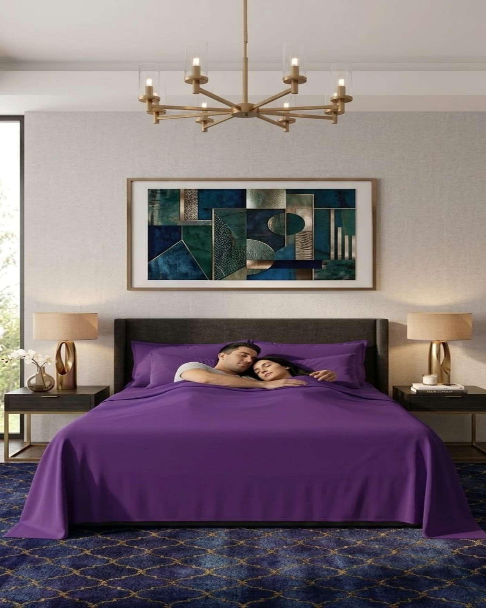 Juego de Sabanas 800 Hilos Estilo Americano king morado-0
