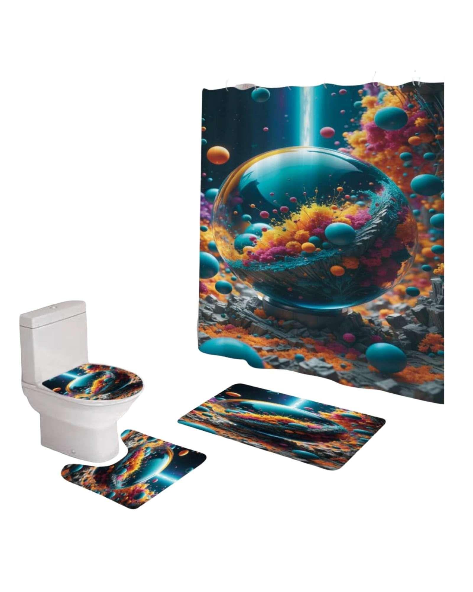 Juego 5 piezas con Cortina de baño de Tela Poliéster y  Forro de Ducha de Plástico J-17-2