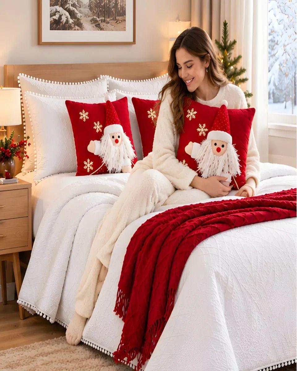 Set de Cama Navideño con Cubrecamas y 2 Fundas de Cojin 1.5 Plaza m14-6