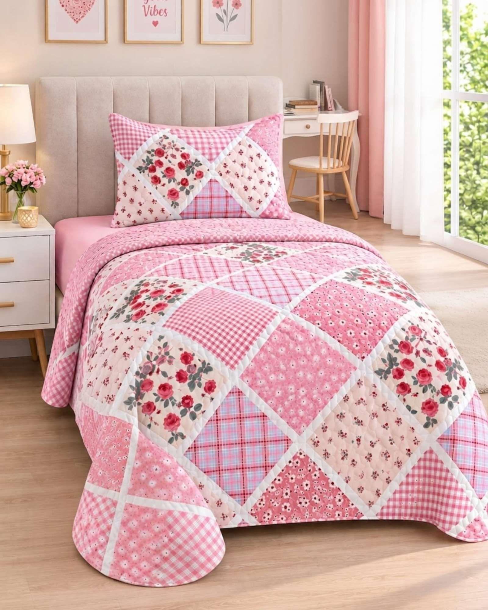 Juego Cubrecama Quilt Verano 1.5 Plazas + Juego De Sábanas 14-2