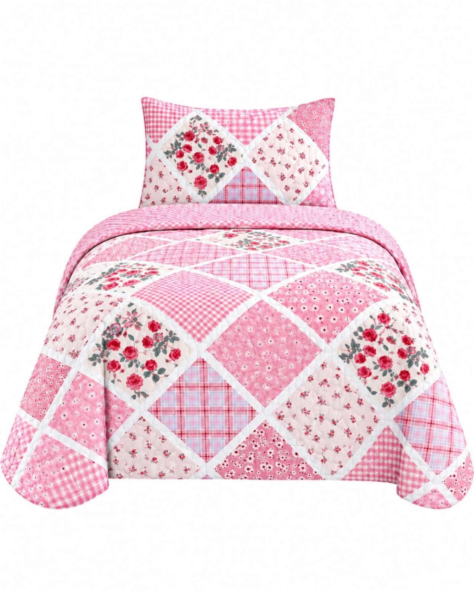 Juego Cubrecama Quilt Verano 1.5 Plazas + Juego De Sábanas 14-5