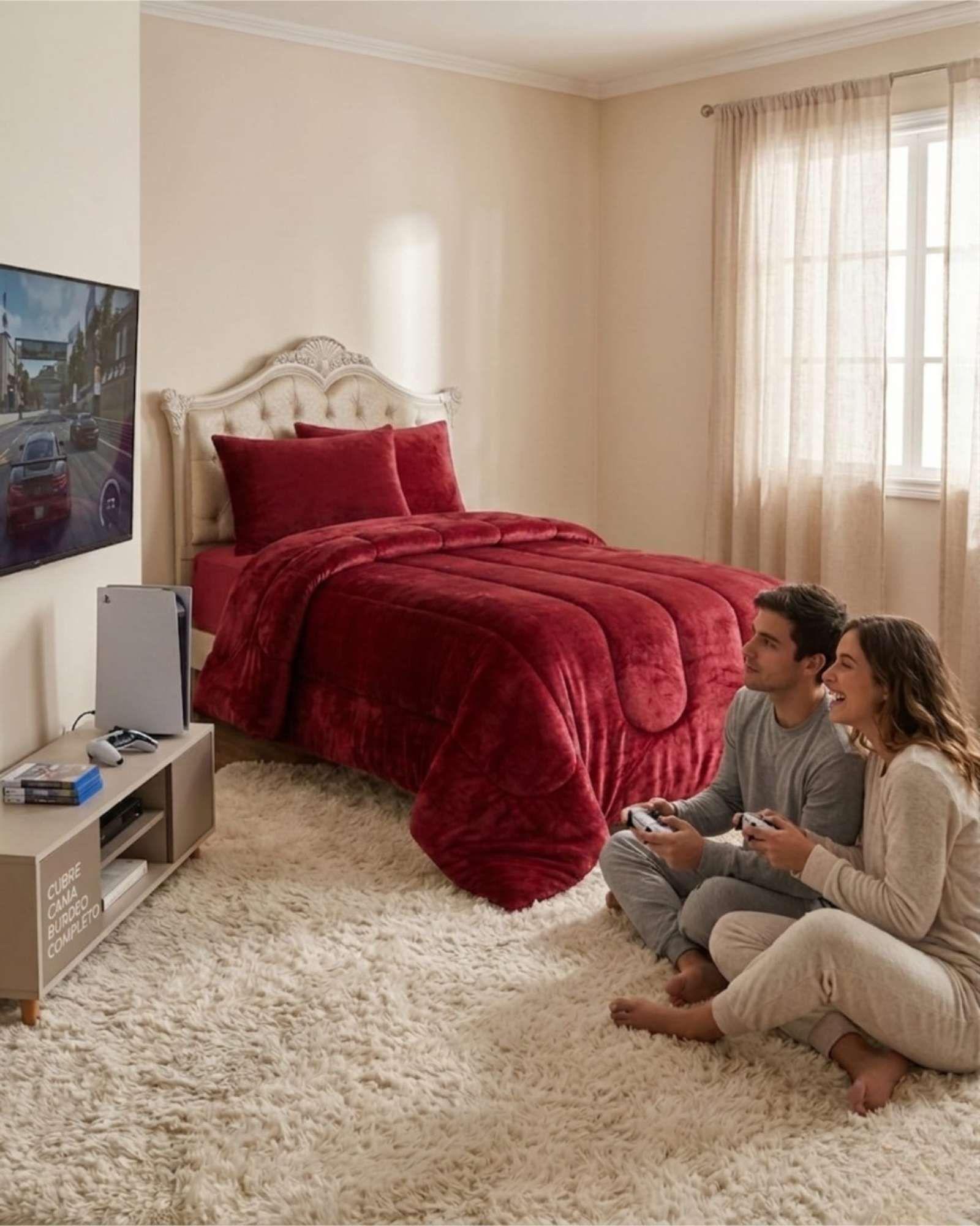 Cubrecama de Plush con Chiporro Diseño Ondas king / Super king burdeo-3