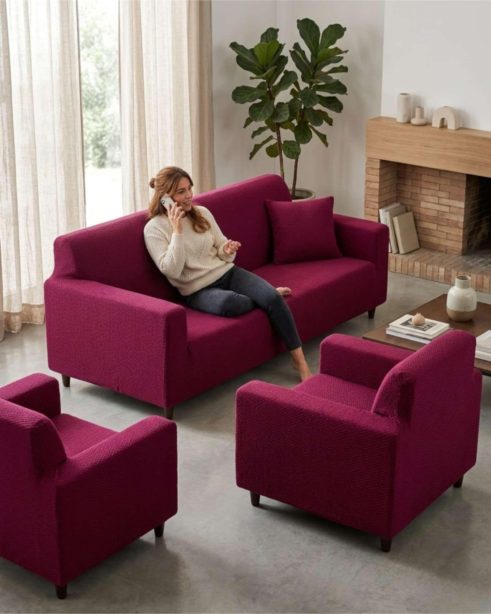 Pack Fundas Elásticas 3+1+1 para Sofá Tipo T - Tela Spandex Texturizada 06-2