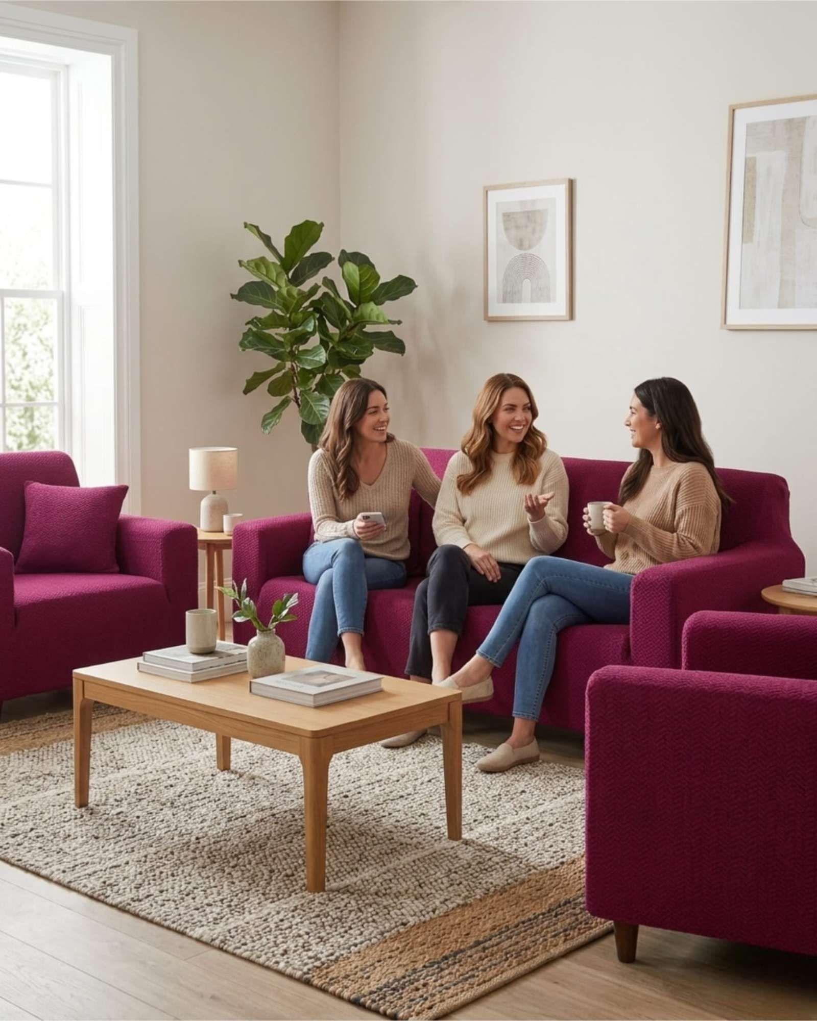 Pack Fundas Elásticas 3+1+1 para Sofá Tipo T - Tela Spandex Texturizada 06-3