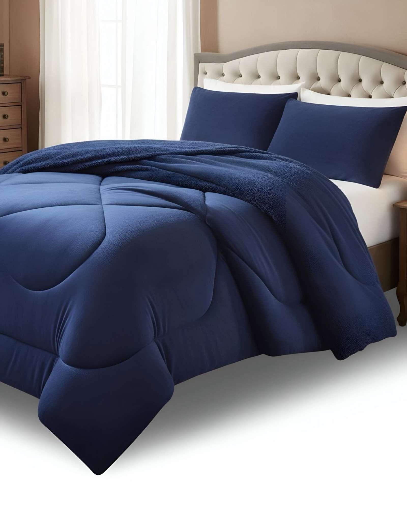 Cubrecama plush con chiporro Acolchado liso King azul-2