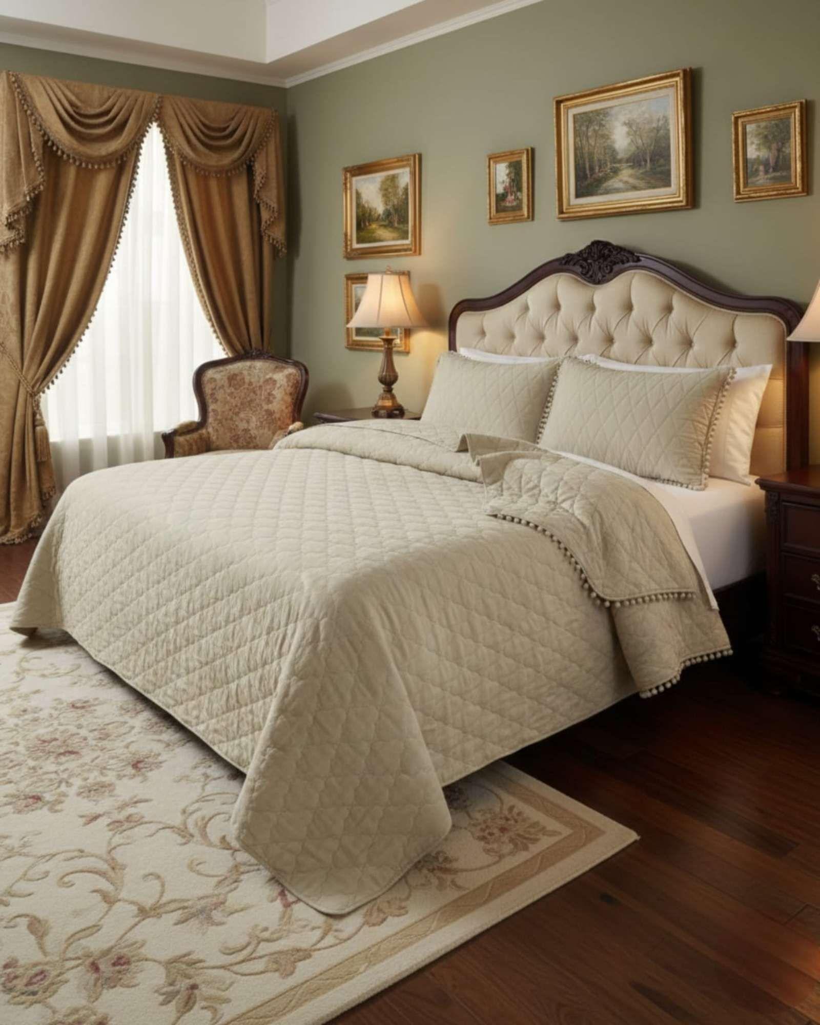 Cobertores de Verano-Primavera con Diseño de Pompon (2 plazas) beige-4