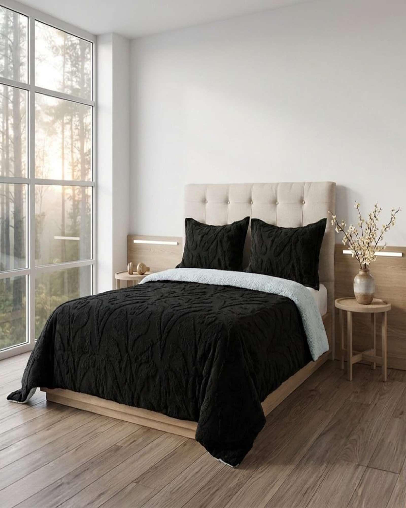 Cubrecama Sherpa Jacquard Deluxe 2 Plazas Diseño Relieve 4-1