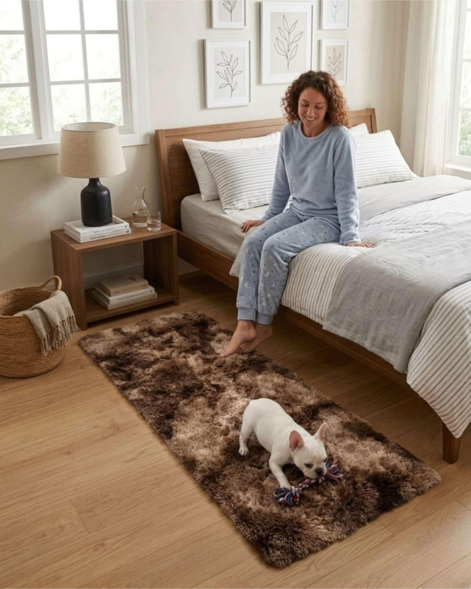 Alfombra Pasillera Shaggy 60x200 cm Pelo Largo Suave café-3