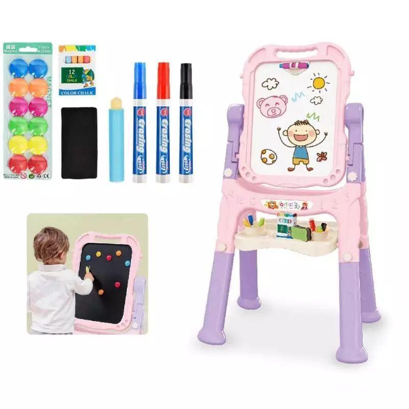 PIZARRA MAGNÉTICA DOBLE CARA PARA NIÑOS ROSA-0