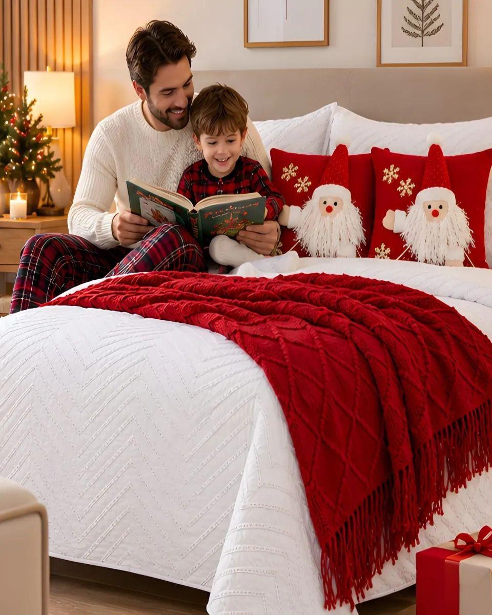 Set de Cama Navideño con Cubrecamas y 2 Fundas de Cojin 1.5 Plaza m19-4