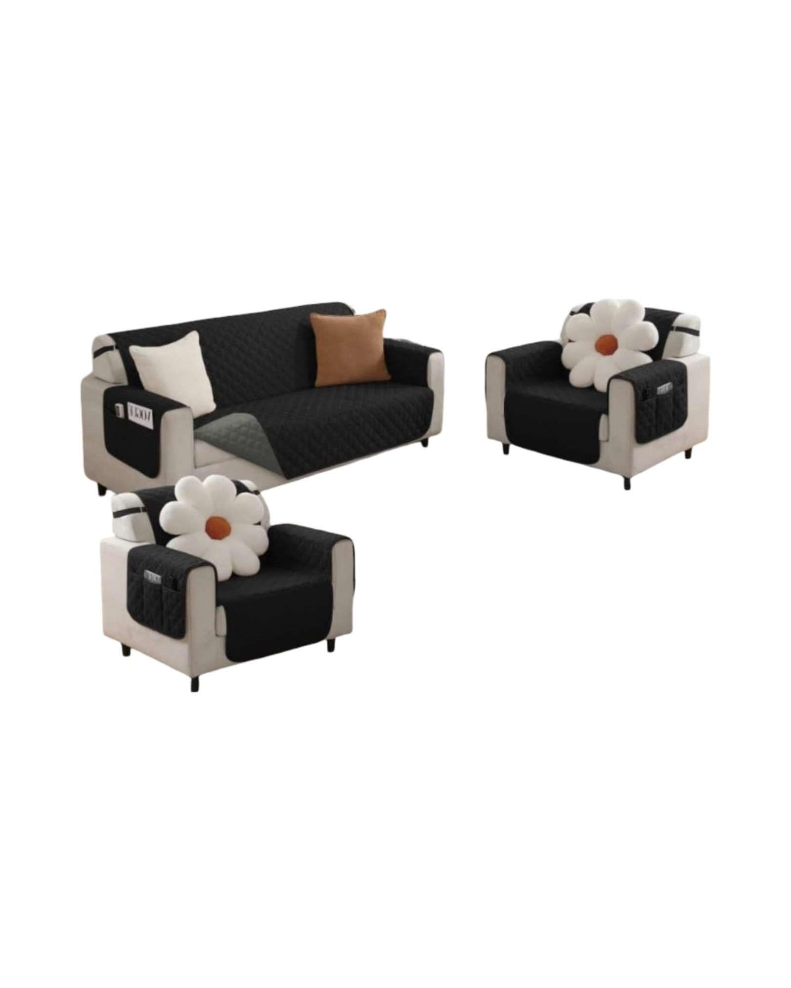 Juegos 3+1+1 de Cubre sillon reversibles con bolsas marron -2