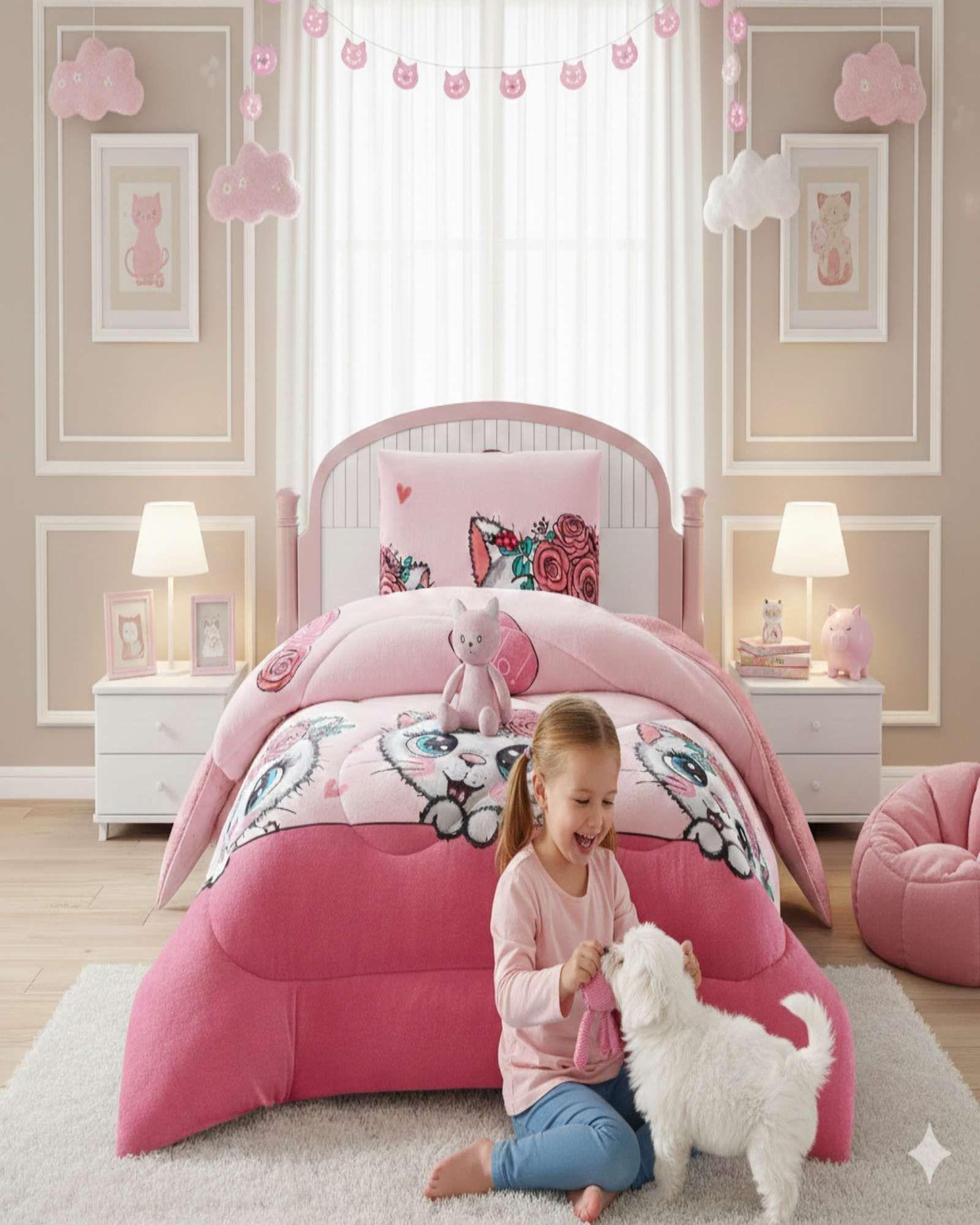 Cubrecama Plumón Chiporro Plaza y Media NIÑA GATITA-2