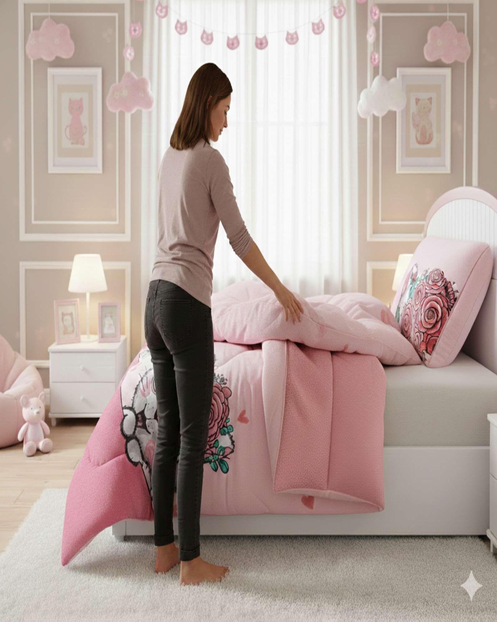 Cubrecama Plumón Chiporro Plaza y Media NIÑA GATITA-3