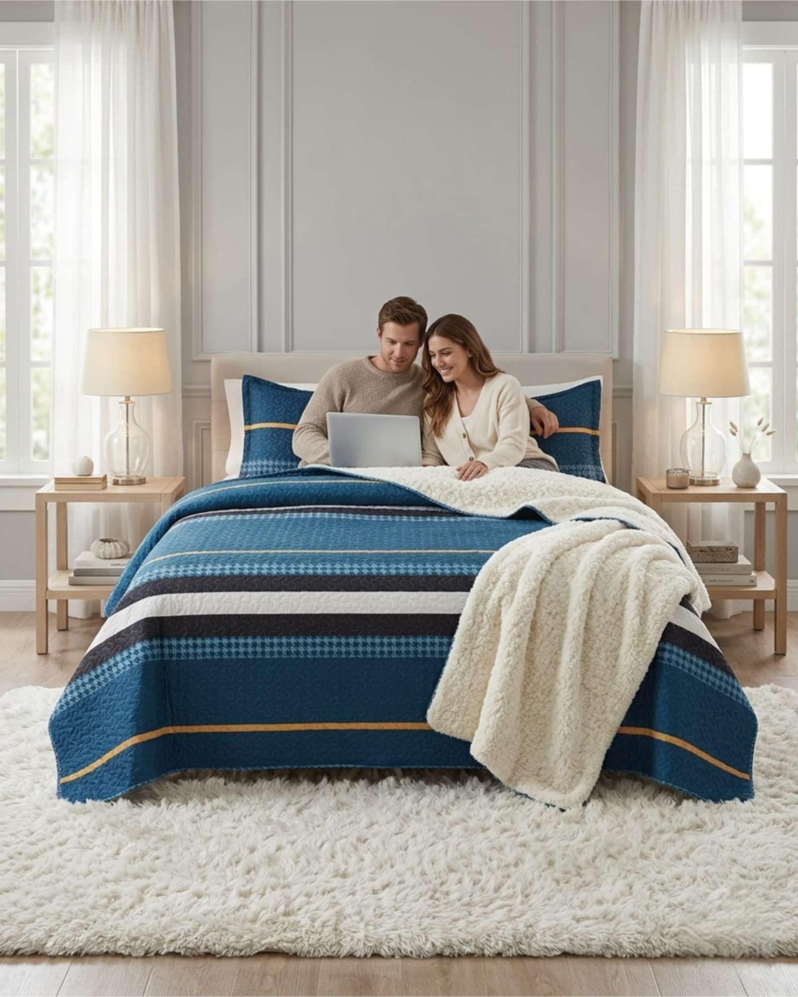 Set Cubrecama Sherpa Con Sabanas Termicas King m3-2