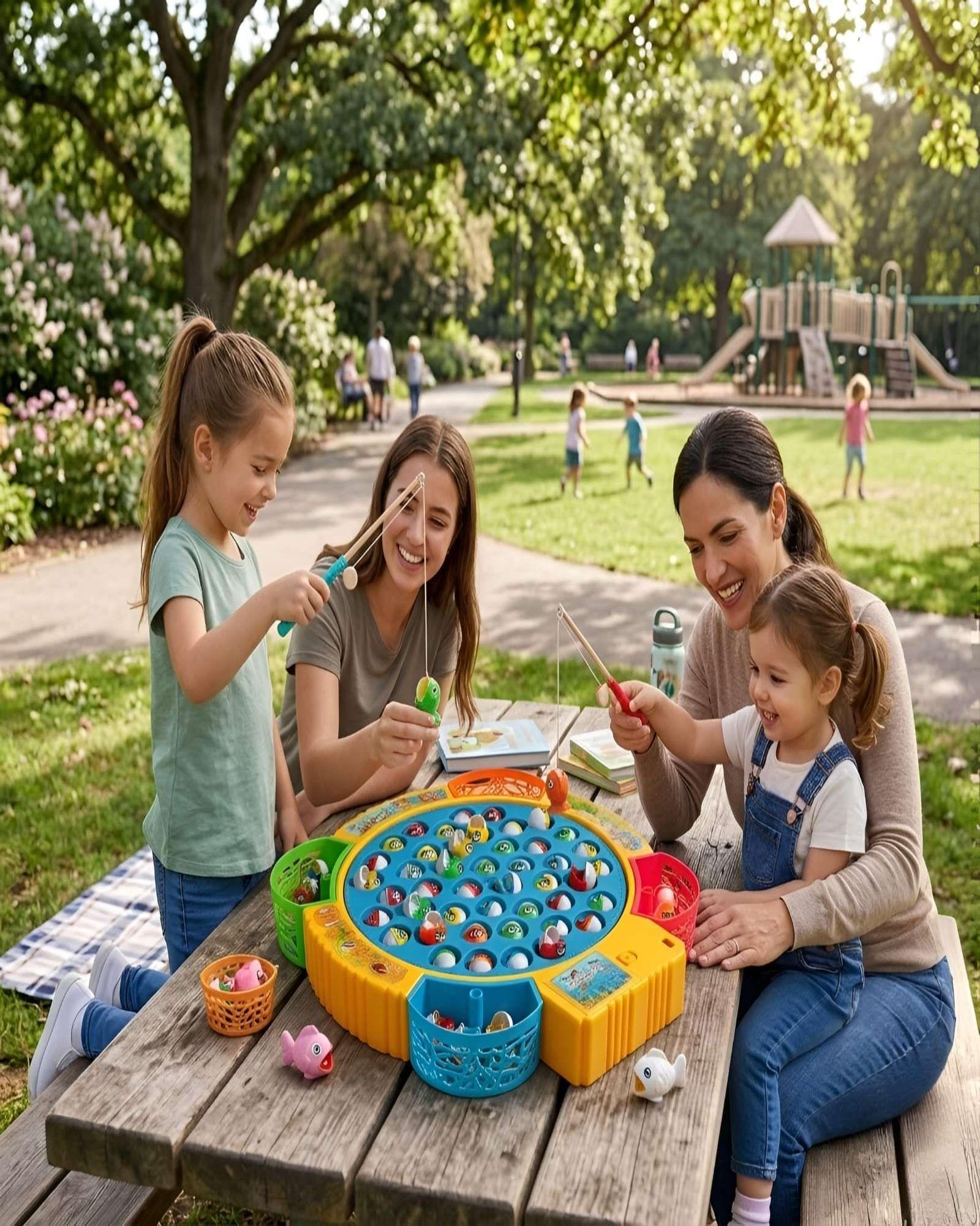 Juego de Pesca Musical Infantil Fishing Fun con Base Giratoria y Accesorios-1